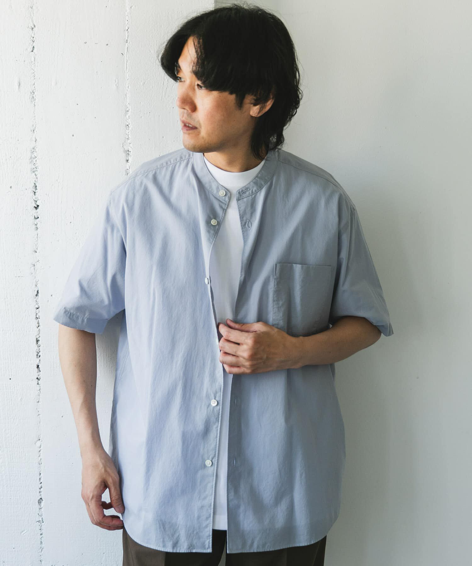 URBAN RESEARCH DOORS「玉虫シャンブレー バンドカラーシャツ」|シャツ・ブラウス|