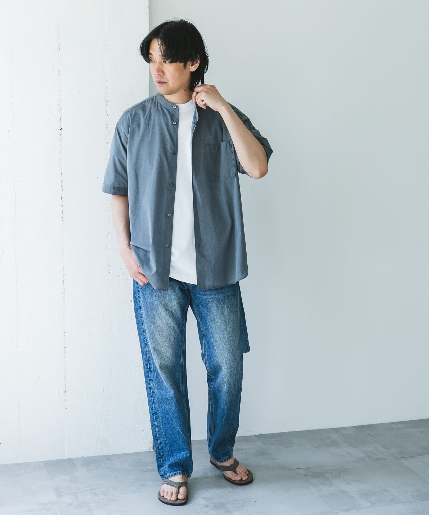 URBAN RESEARCH DOORS「玉虫シャンブレー バンドカラーシャツ」|シャツ・ブラウス|