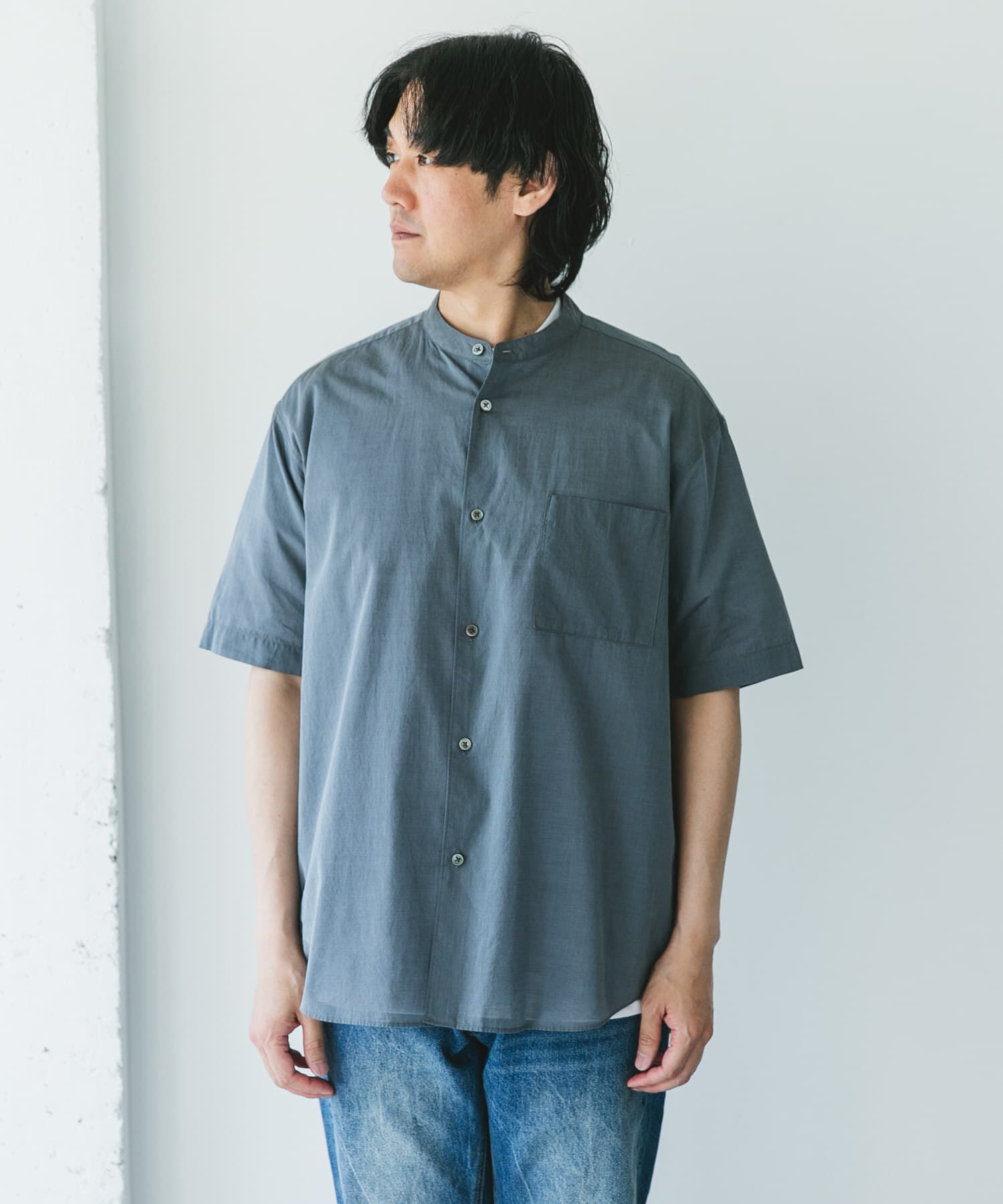 URBAN RESEARCH DOORS「玉虫シャンブレー バンドカラーシャツ」|シャツ・ブラウス|