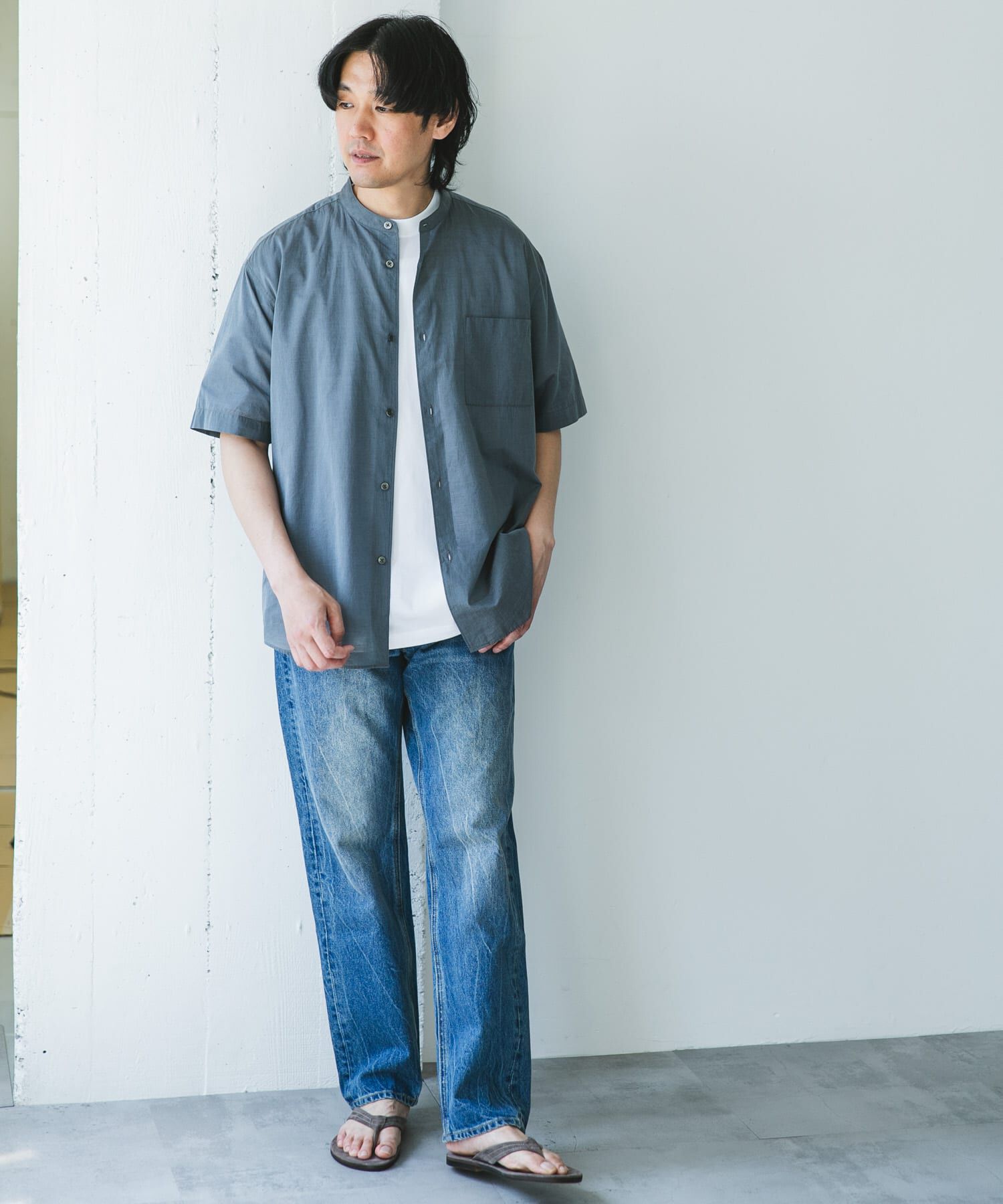 URBAN RESEARCH DOORS「玉虫シャンブレー バンドカラーシャツ」|シャツ・ブラウス|