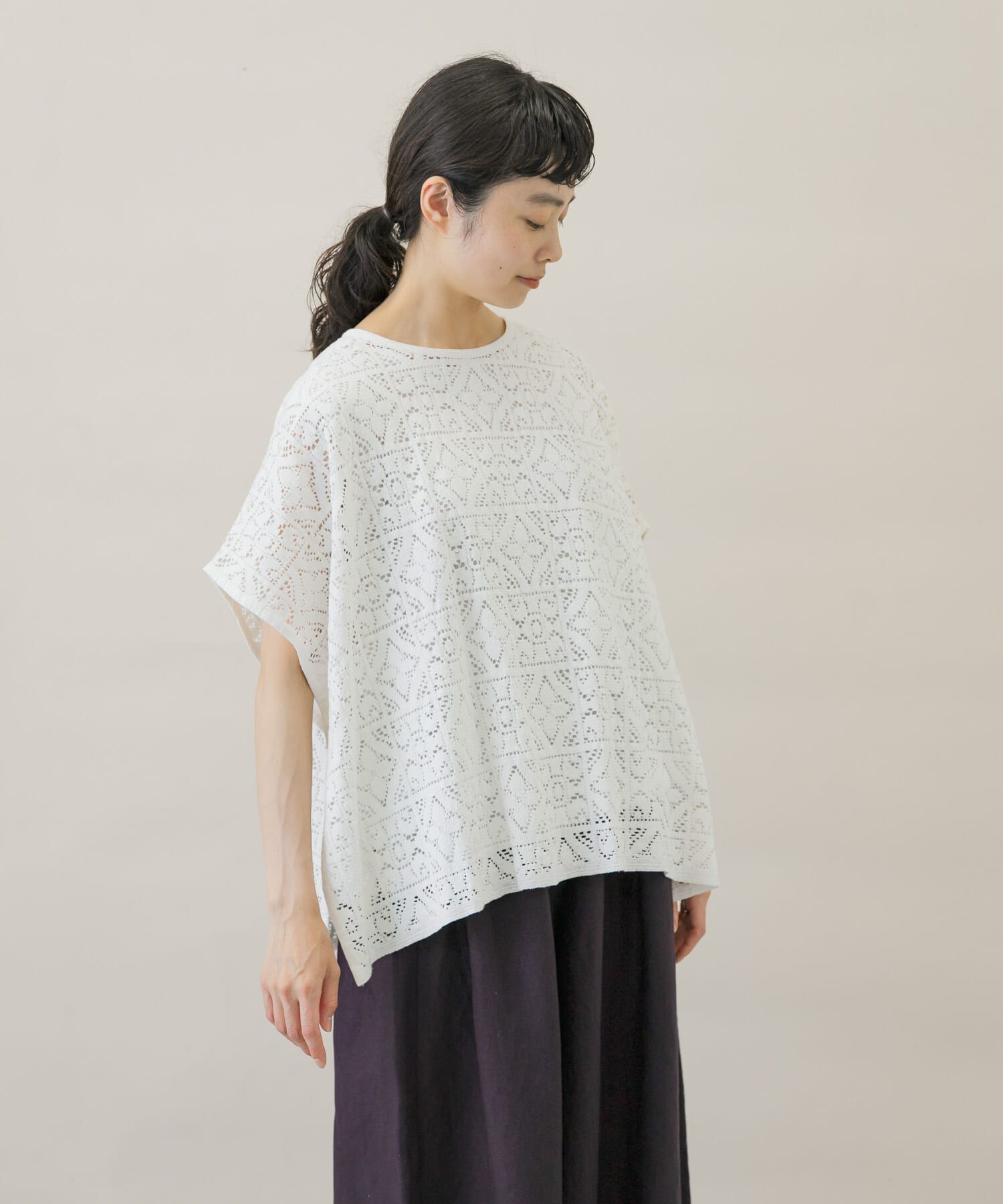 かぐれ「コットンレースポンチョプルオーバー」|Tシャツ・カットソー|