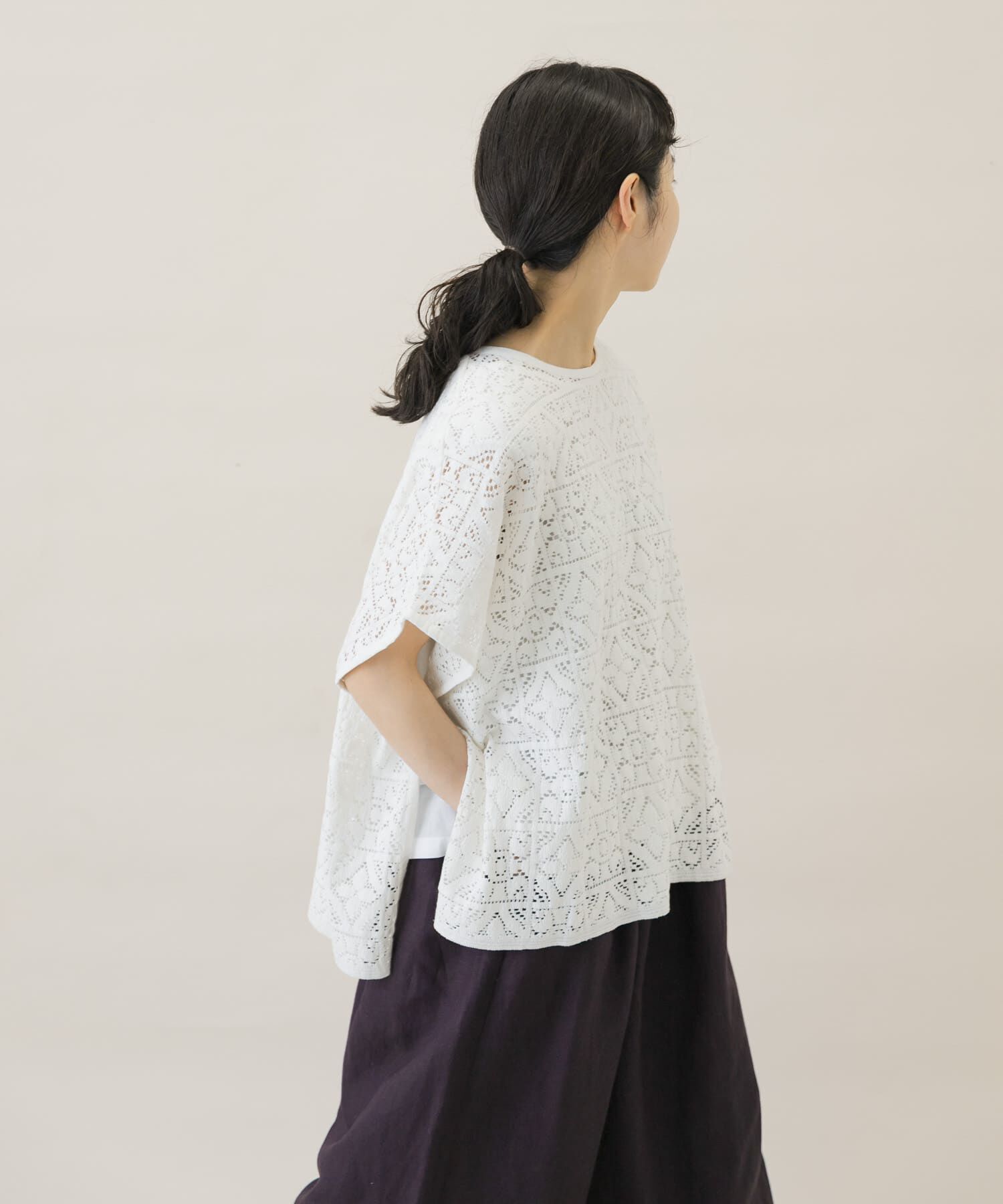 かぐれ「コットンレースポンチョプルオーバー」|Tシャツ・カットソー|