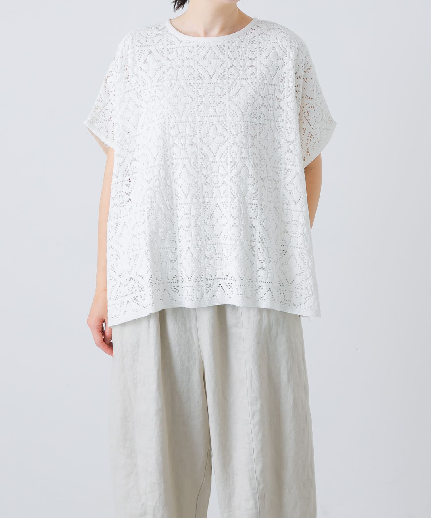 かぐれ「コットンレースポンチョプルオーバー」|Tシャツ・カットソー|