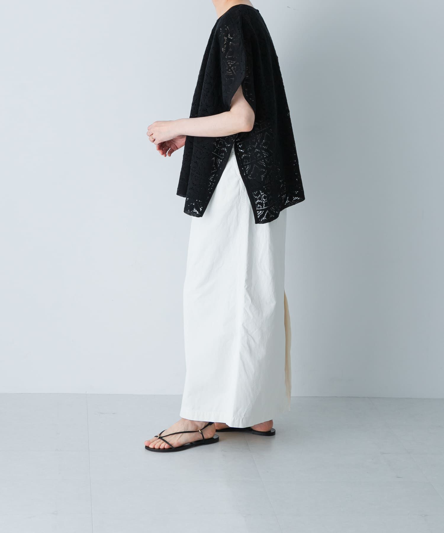 かぐれ「コットンレースポンチョプルオーバー」|Tシャツ・カットソー|