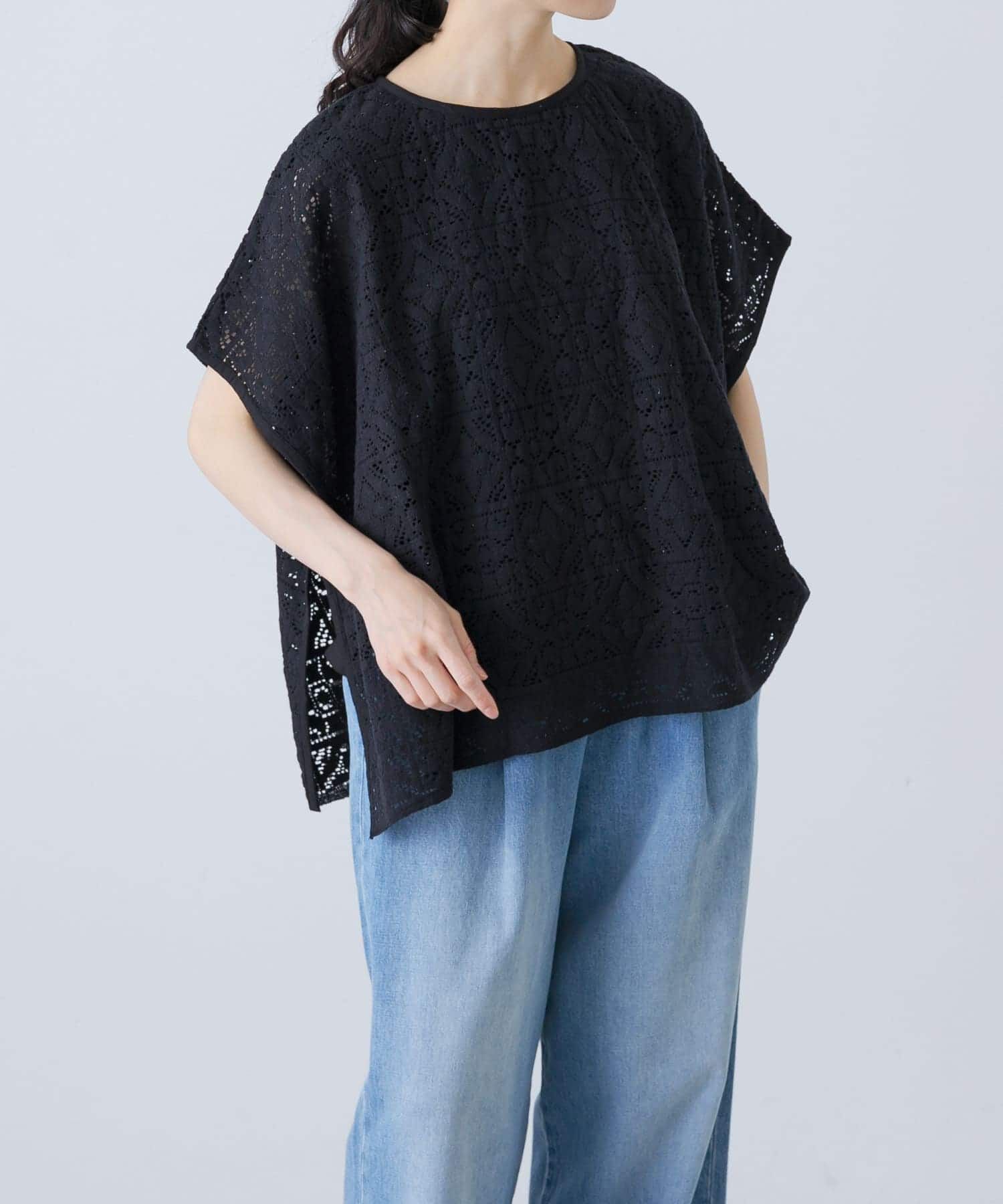 かぐれ「コットンレースポンチョプルオーバー」|Tシャツ・カットソー|