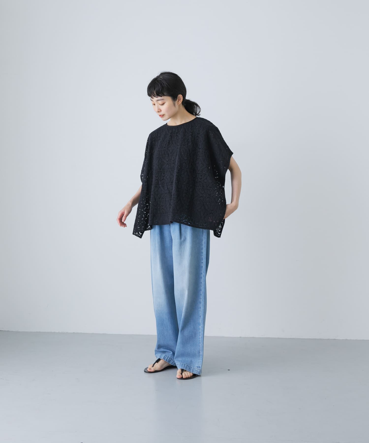 かぐれ「コットンレースポンチョプルオーバー」|Tシャツ・カットソー|