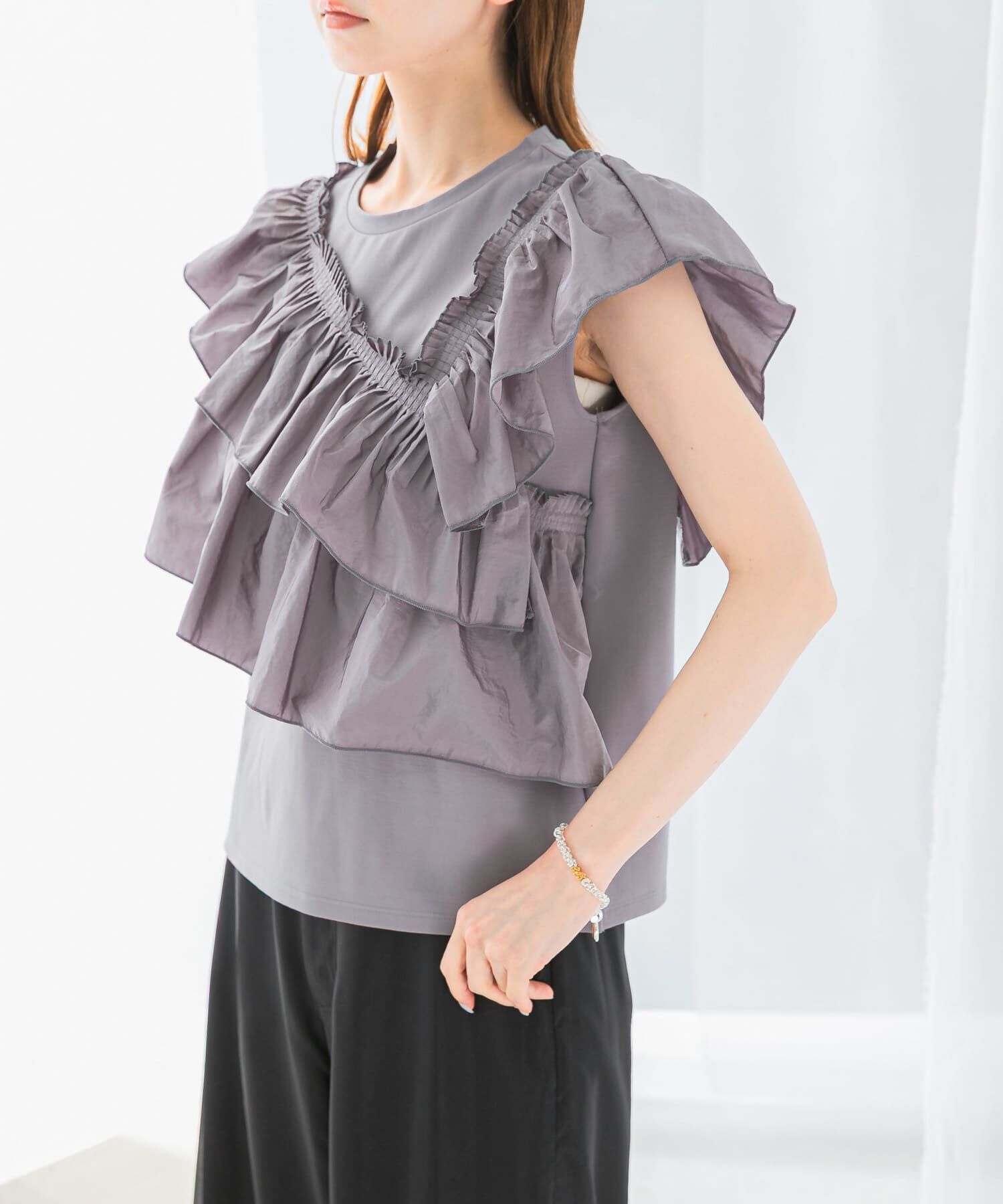 URBAN RESEARCH ROSSO「プリーツフリルデザインプルオーバー」|Tシャツ・カットソー|