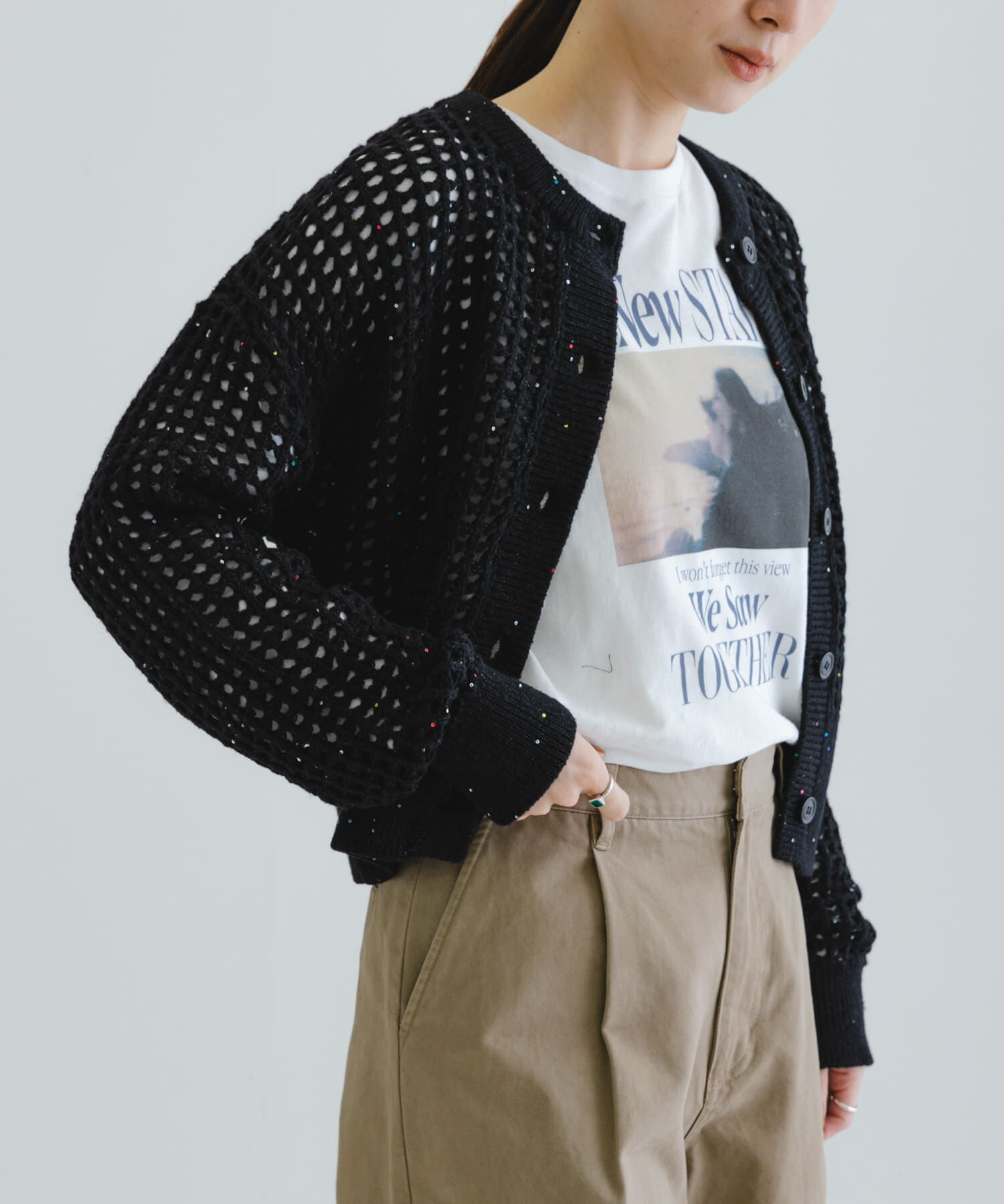 URBAN RESEARCH「スパンコールメッシュニットカーディガン」|カーディガン|ブラック