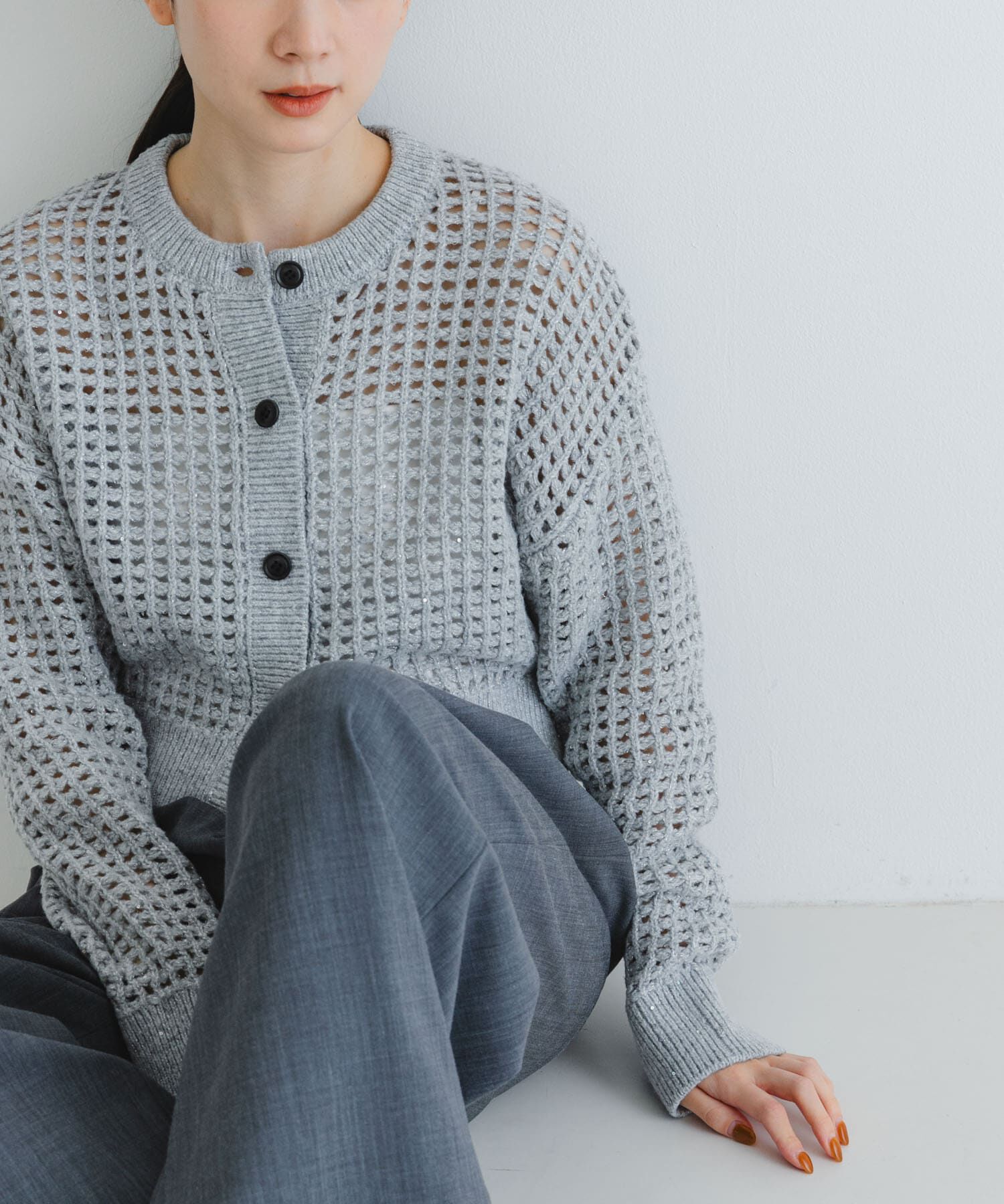 URBAN RESEARCH「スパンコールメッシュニットカーディガン」|カーディガン|グレー