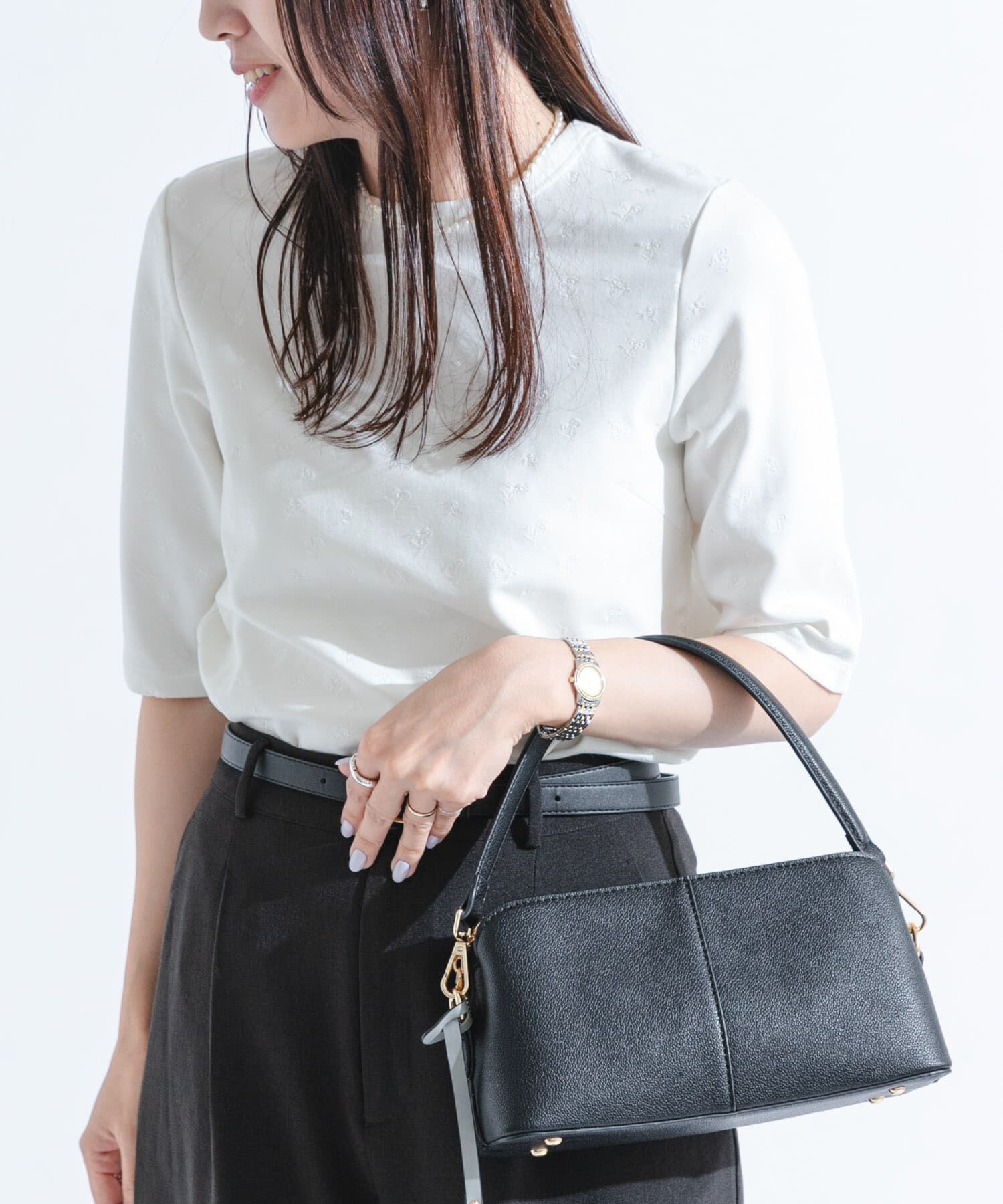 URBAN RESEARCH ROSSO「F by ROSSO　フラワー刺繍5分袖Tシャツ」|Tシャツ・カットソー|