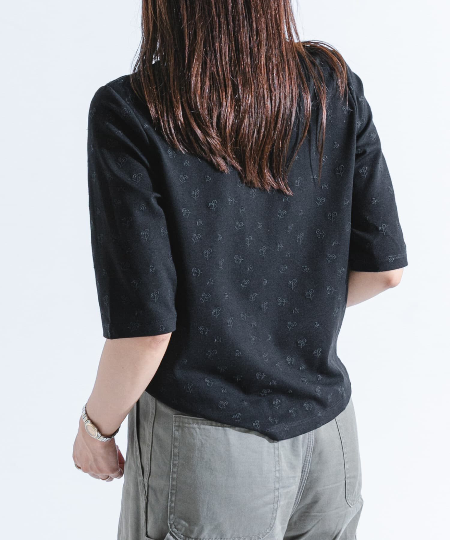 URBAN RESEARCH ROSSO「F by ROSSO　フラワー刺繍5分袖Tシャツ」|Tシャツ・カットソー|