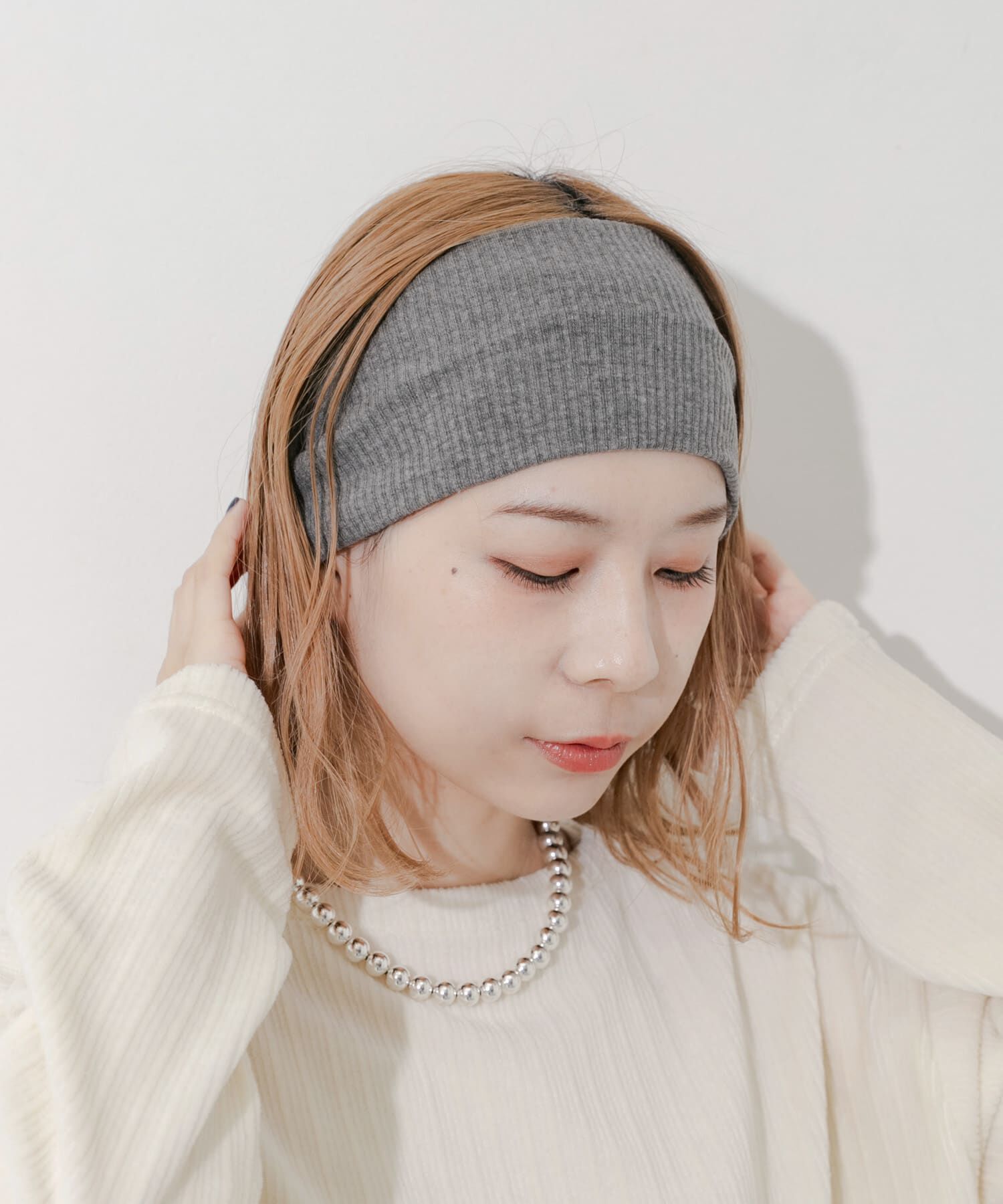 SMELLY「リブワイドヘアバンド」|ヘアバンド|グレー
