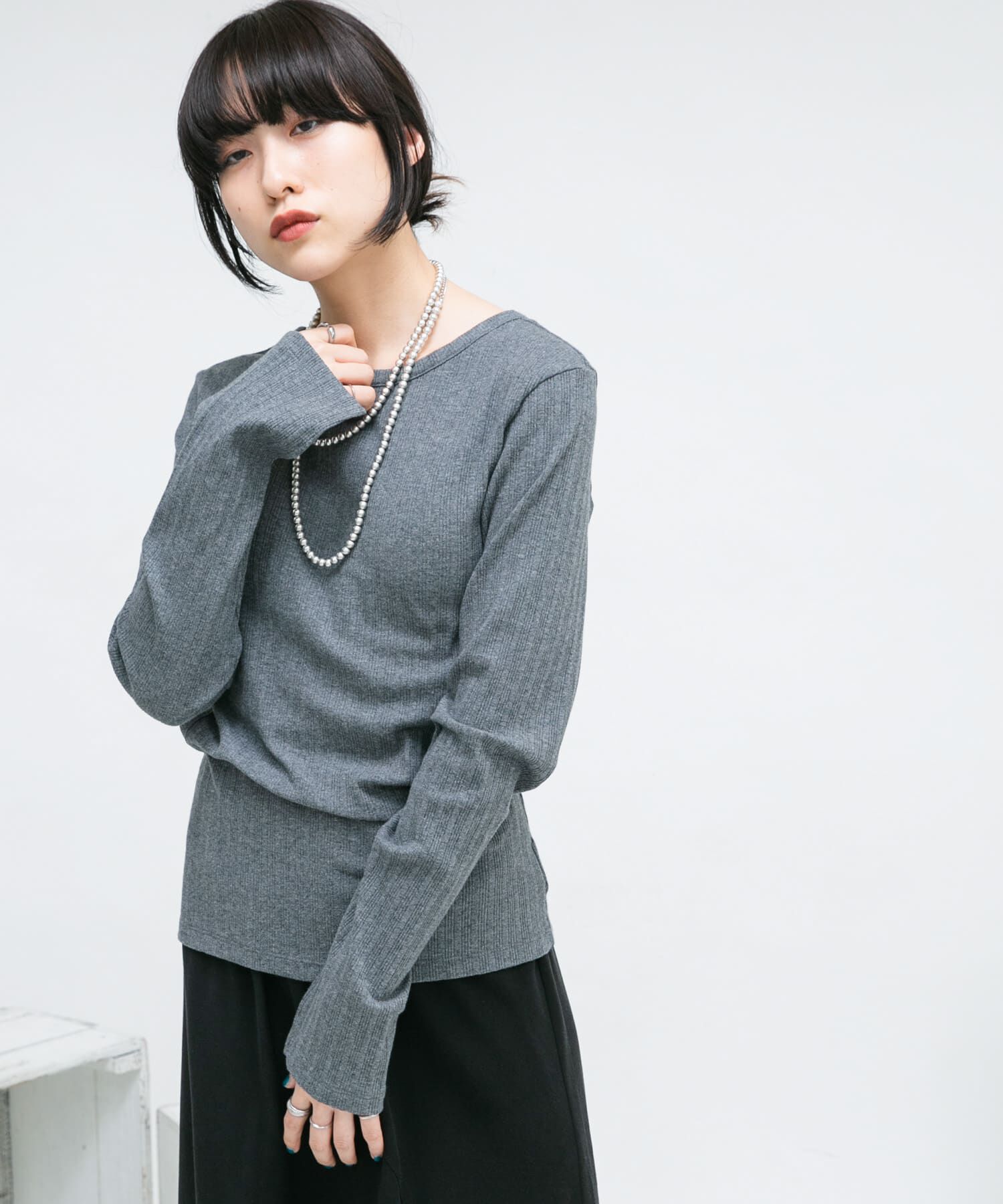  「カットアウトリブカットソー」|Tシャツ・カットソー|