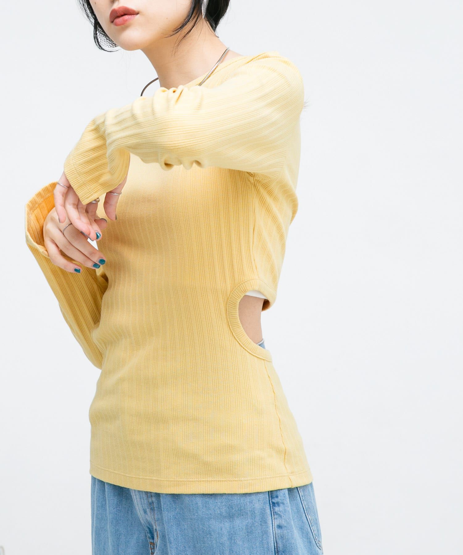  「カットアウトリブカットソー」|Tシャツ・カットソー|