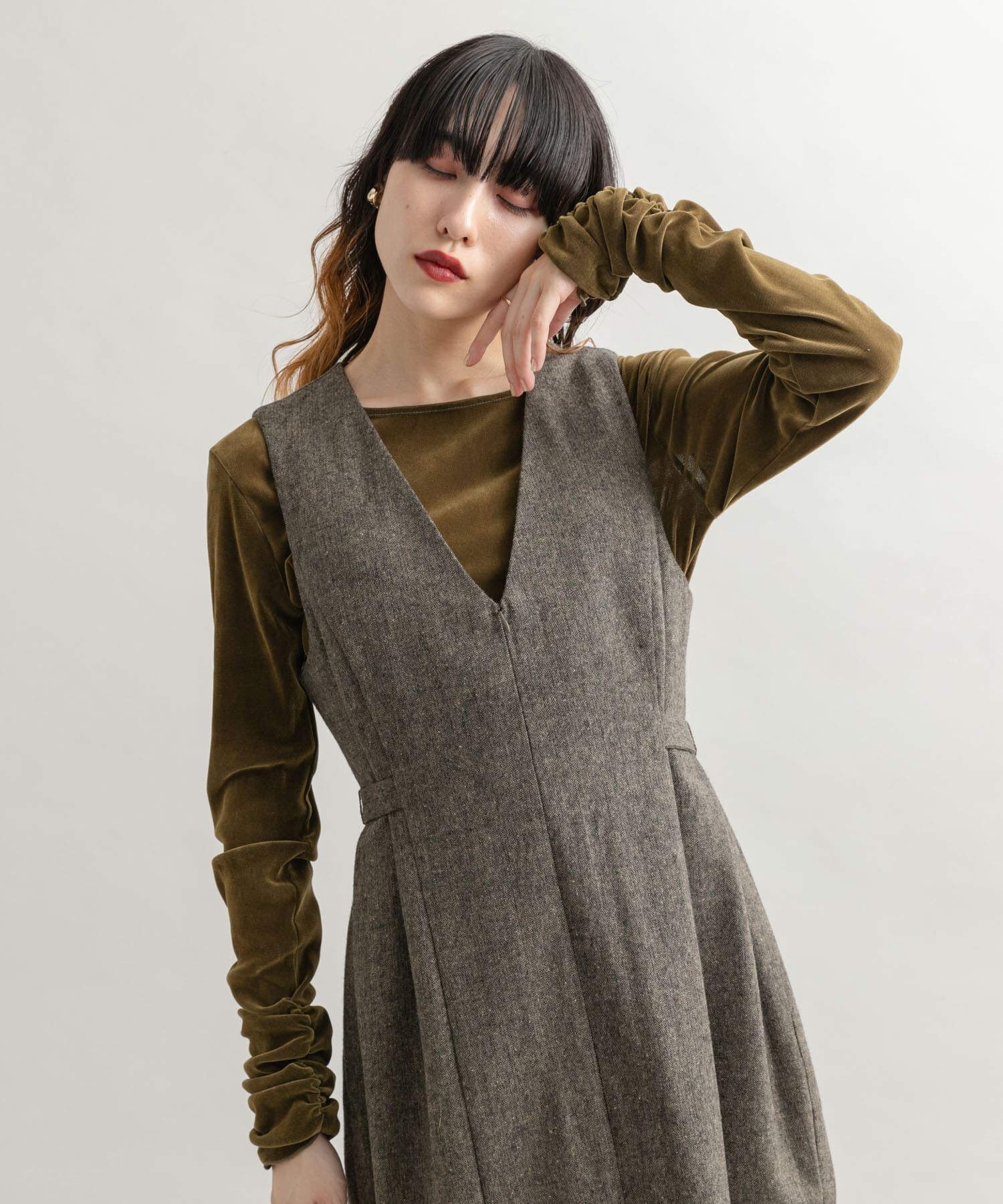  「『2サイズ展開』ツイードジャンパースカート」|ワンピース|