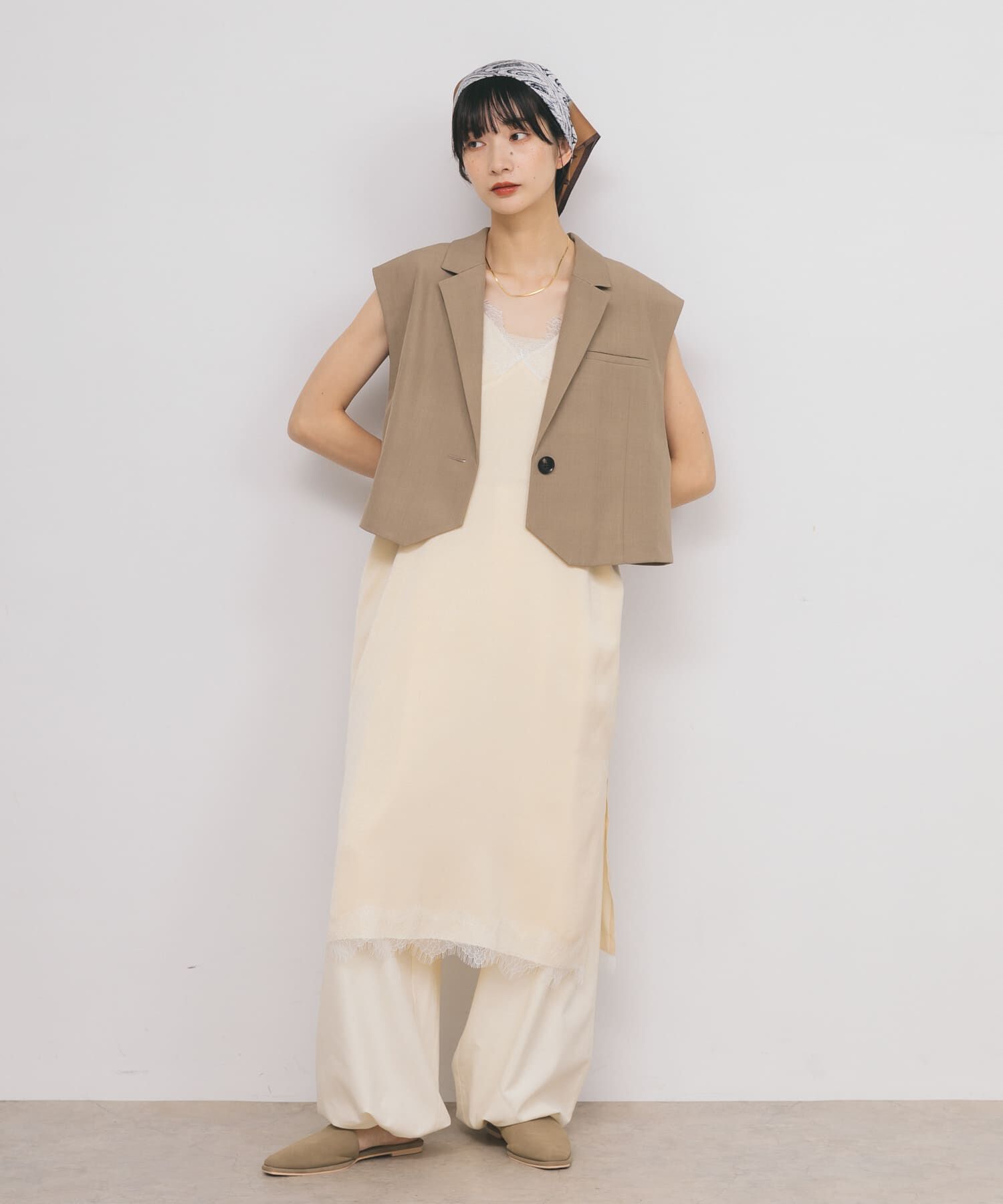  「レーストリムキャミワンピース」|ワンピース|ベージュ系その他