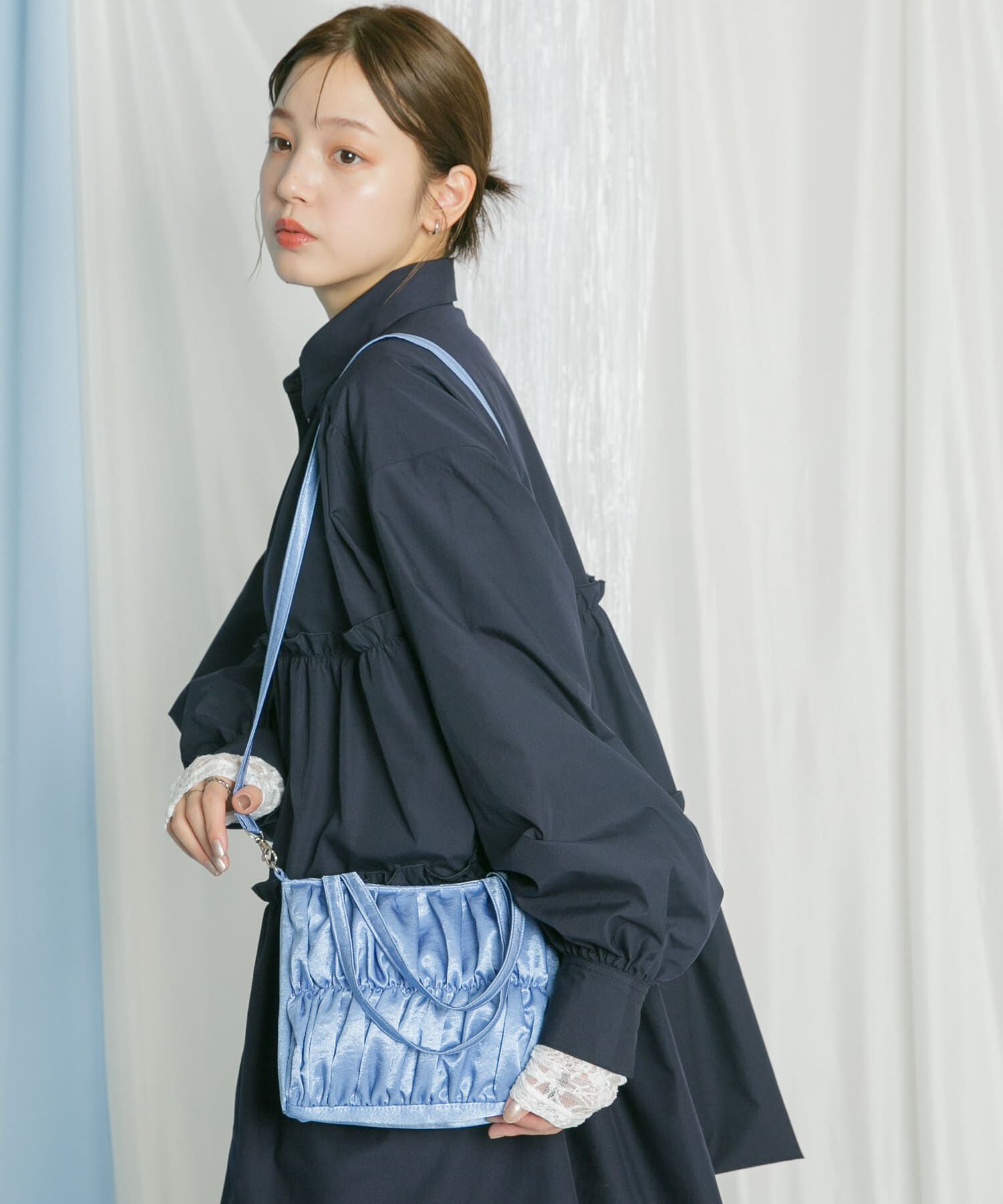  「サテンギャザーハンドBAG」|ハンドバッグ|