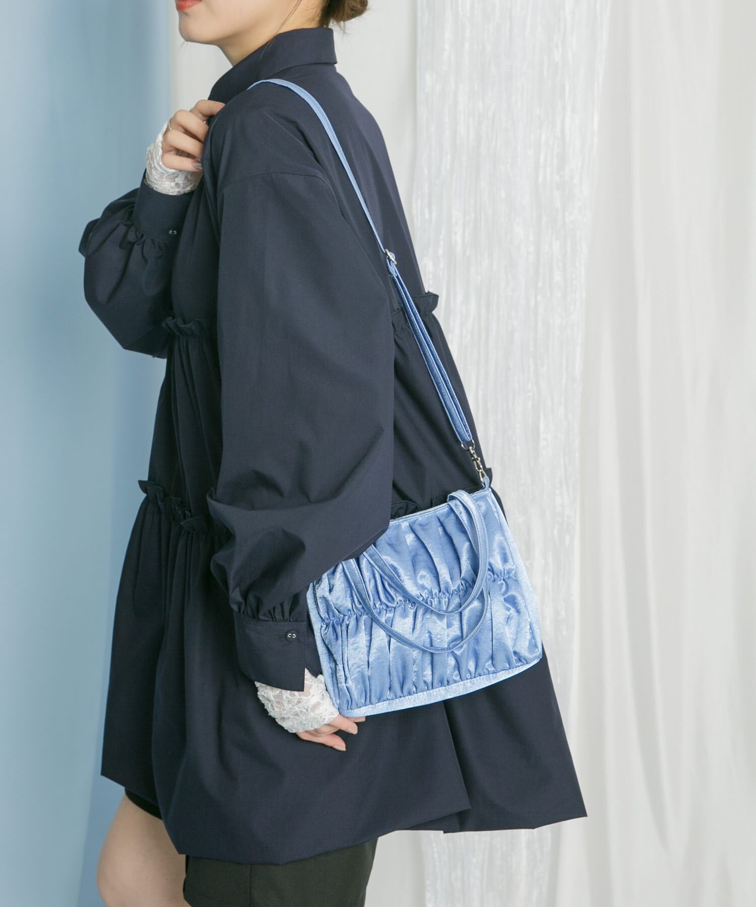  「サテンギャザーハンドBAG」|ハンドバッグ|