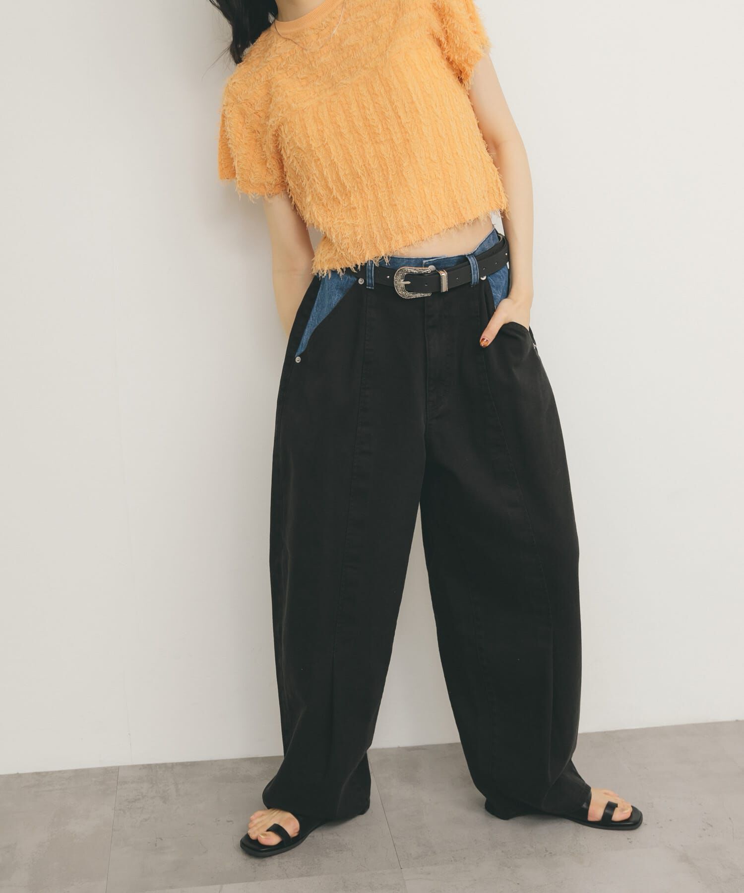  「『2サイズ展開』バイカラーコクーンパンツ」|その他|ブラック系その他