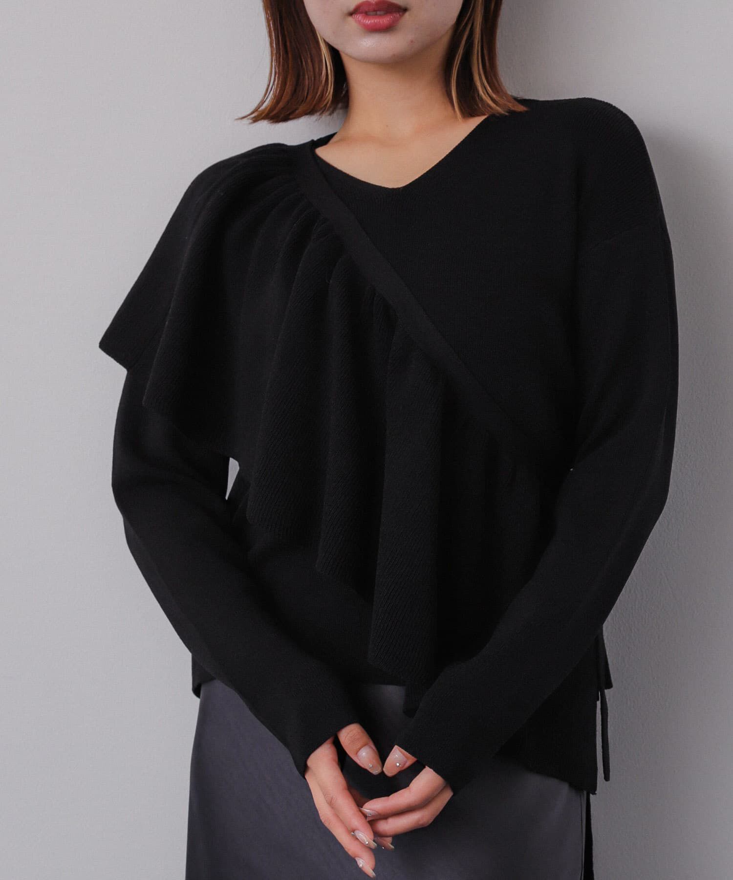 SENSE OF PLACE by URBAN RESEARCH「2WAYフリルレイヤードセーター」|ニット・セーター|ブラック