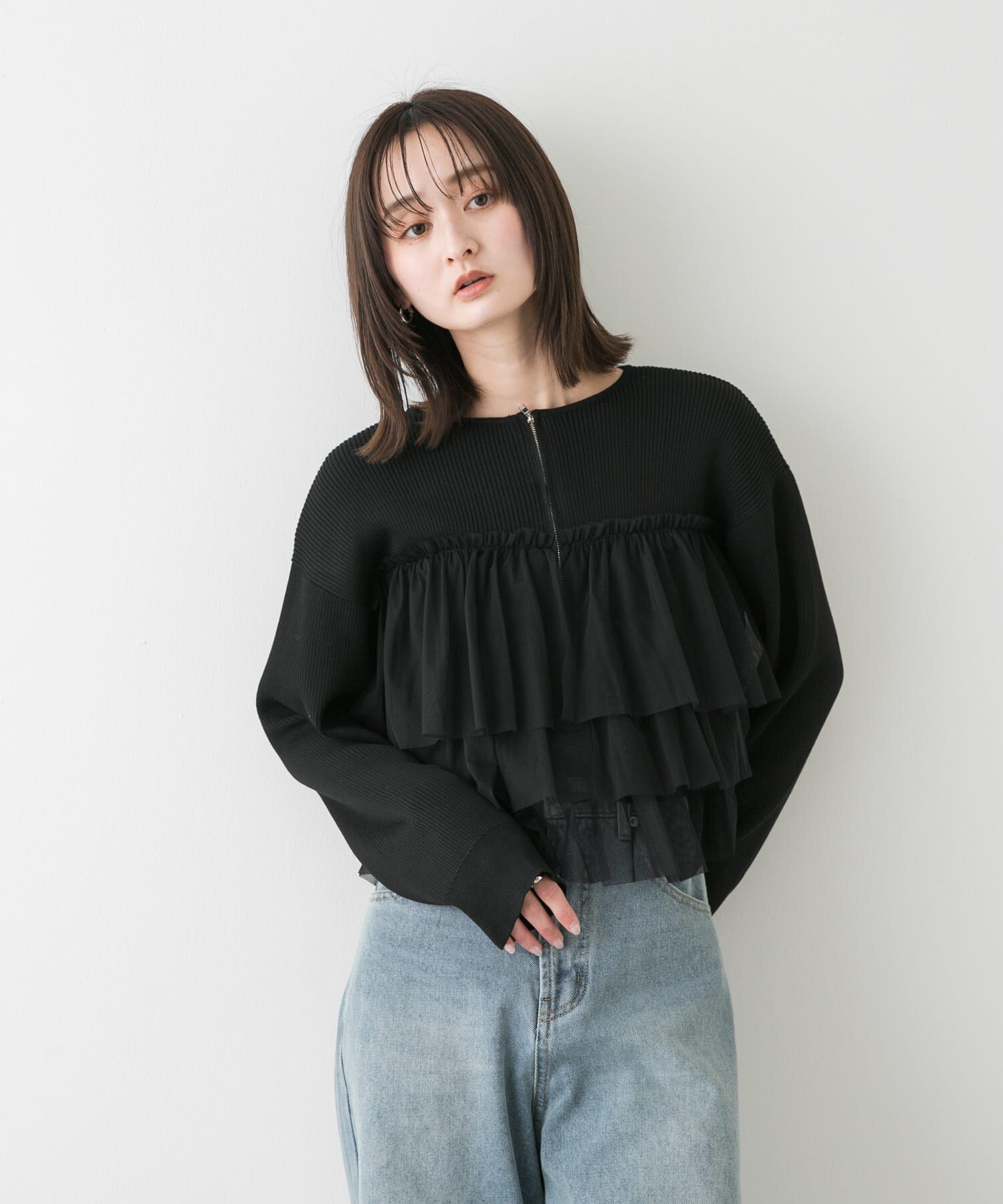 SENSE OF PLACE by URBAN RESEARCH「ダブルジップフリルニットカーディガン」|カーディガン|