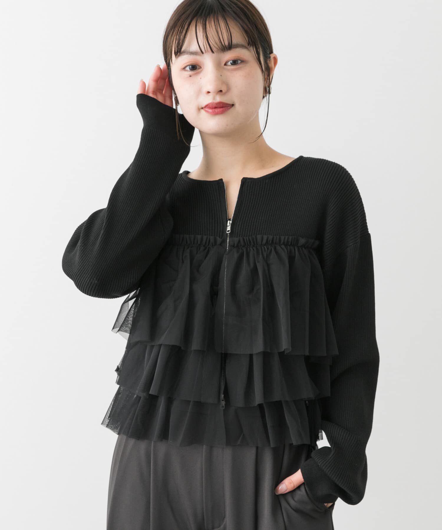 SENSE OF PLACE by URBAN RESEARCH「ダブルジップフリルニットカーディガン」|カーディガン|