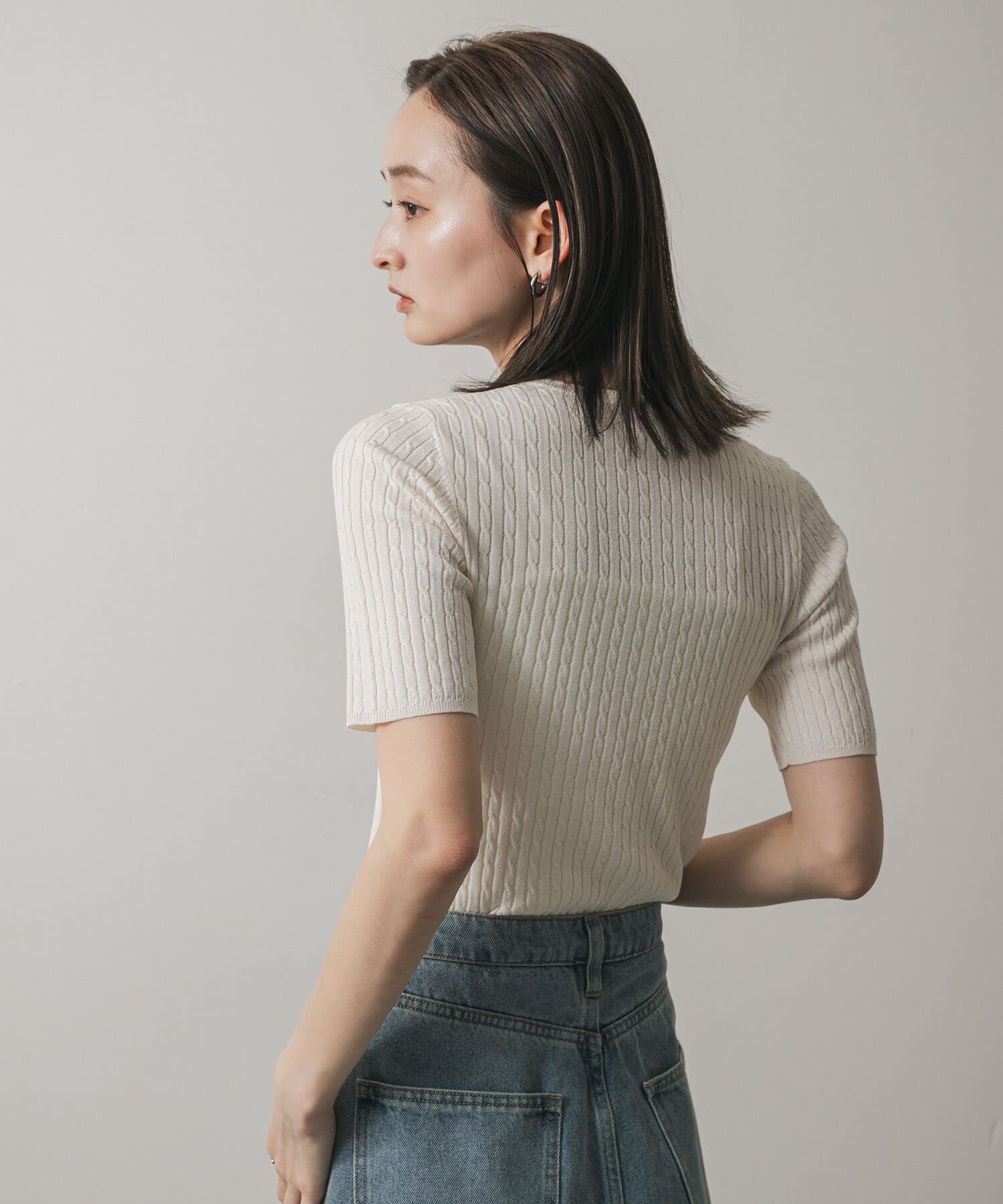 SENSE OF PLACE by URBAN RESEARCH「ヘンリーネックミニケーブルセーター(半袖)」|ニット・セーター|