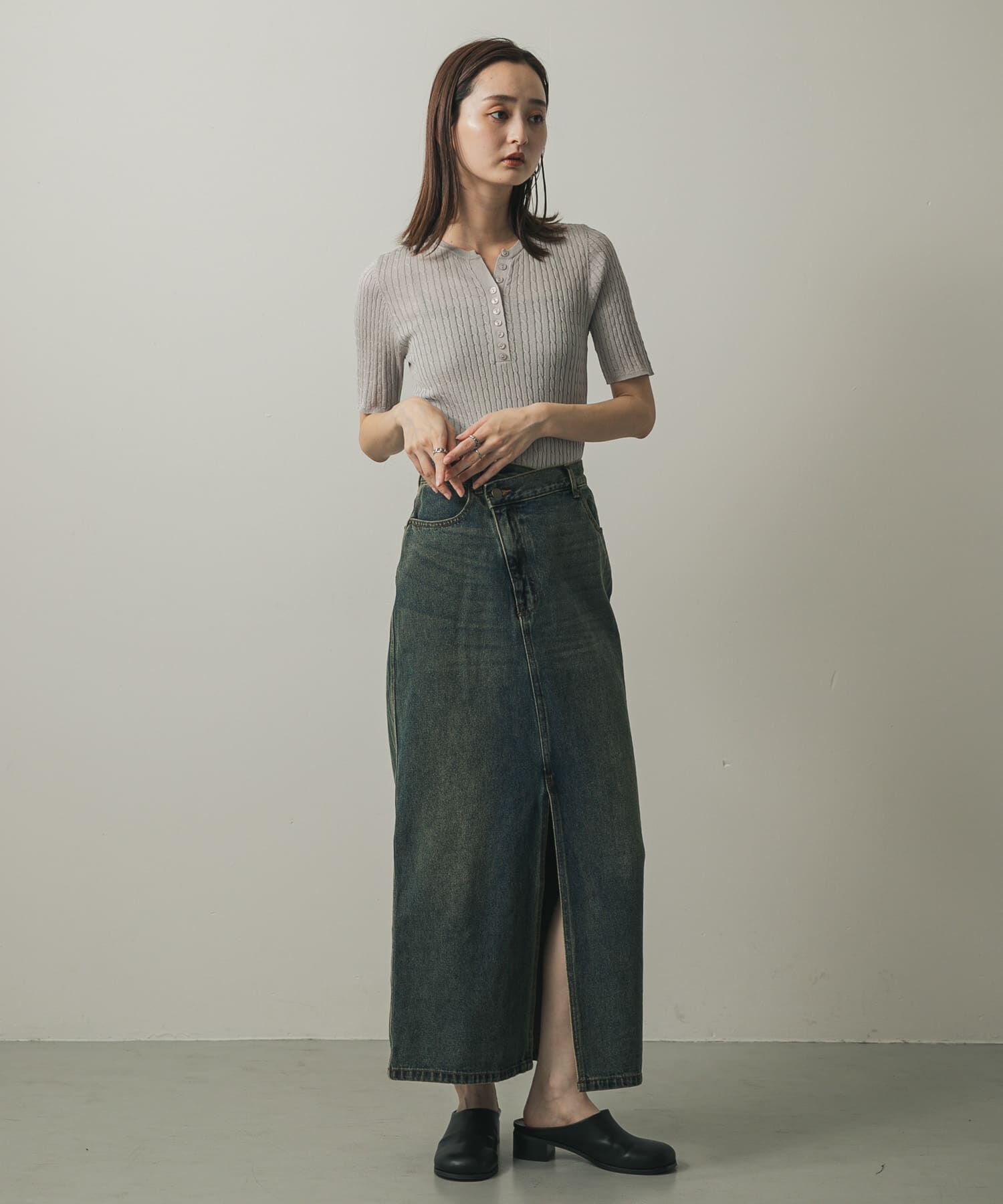 SENSE OF PLACE by URBAN RESEARCH「ヘンリーネックミニケーブルセーター(半袖)」|ニット・セーター|