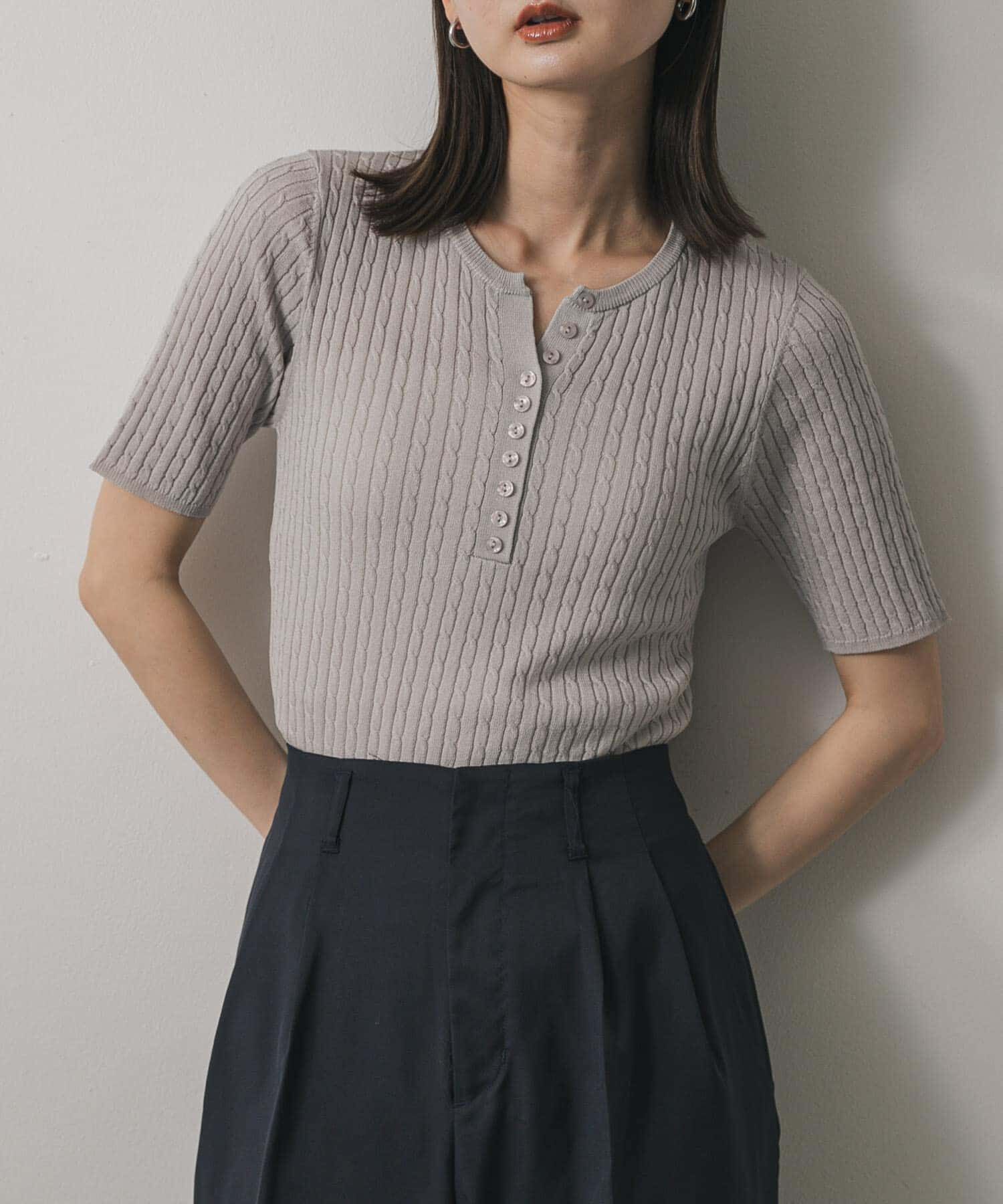 SENSE OF PLACE by URBAN RESEARCH「ヘンリーネックミニケーブルセーター(半袖)」|ニット・セーター|