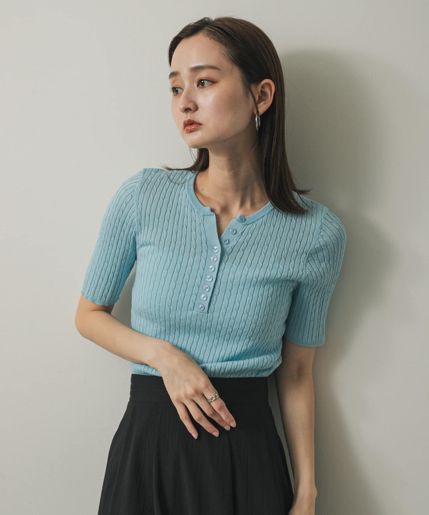 SENSE OF PLACE by URBAN RESEARCH「ヘンリーネックミニケーブルセーター(半袖)」|ニット・セーター|