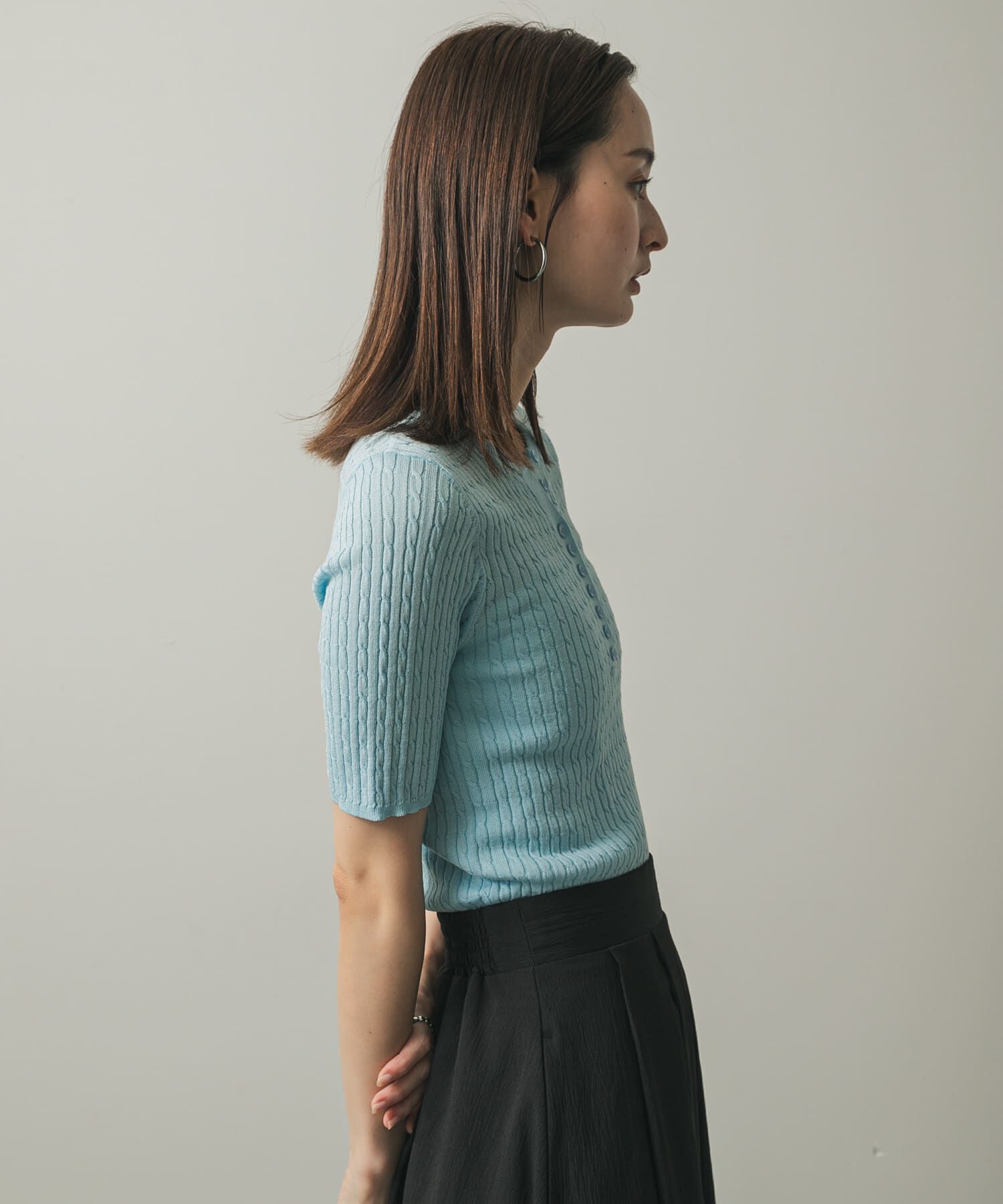 SENSE OF PLACE by URBAN RESEARCH「ヘンリーネックミニケーブルセーター(半袖)」|ニット・セーター|