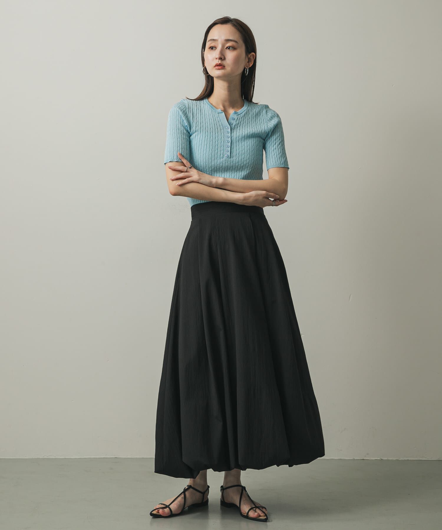 SENSE OF PLACE by URBAN RESEARCH「ヘンリーネックミニケーブルセーター(半袖)」|ニット・セーター|