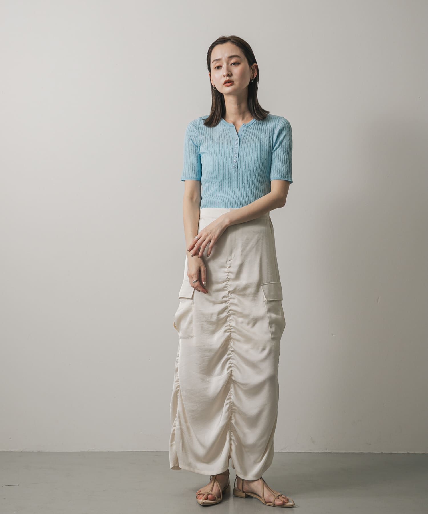 SENSE OF PLACE by URBAN RESEARCH「ヘンリーネックミニケーブルセーター(半袖)」|ニット・セーター|