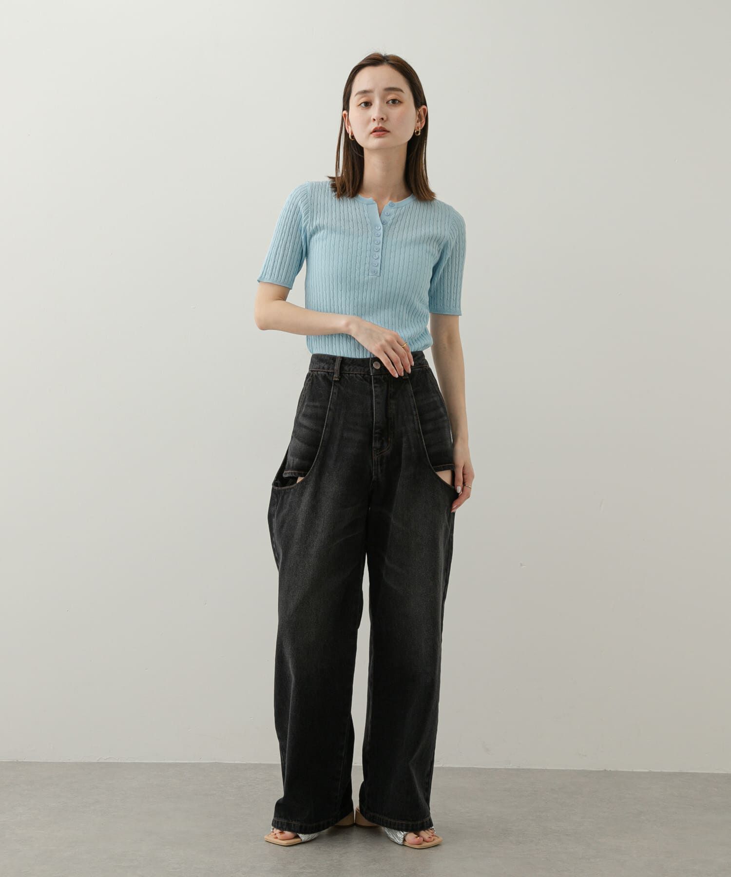 SENSE OF PLACE by URBAN RESEARCH「ヘンリーネックミニケーブルセーター(半袖)」|ニット・セーター|