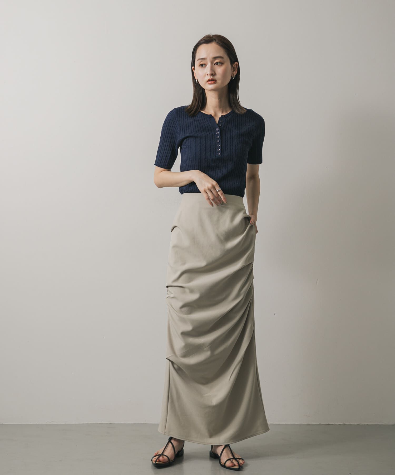 SENSE OF PLACE by URBAN RESEARCH「ヘンリーネックミニケーブルセーター(半袖)」|ニット・セーター|