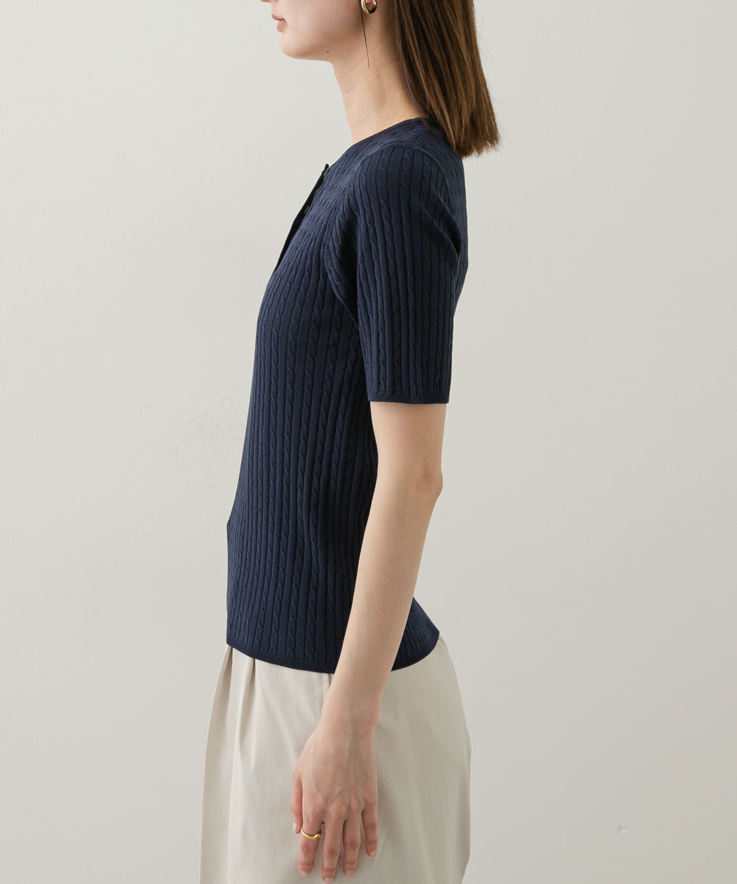 SENSE OF PLACE by URBAN RESEARCH「ヘンリーネックミニケーブルセーター(半袖)」|ニット・セーター|