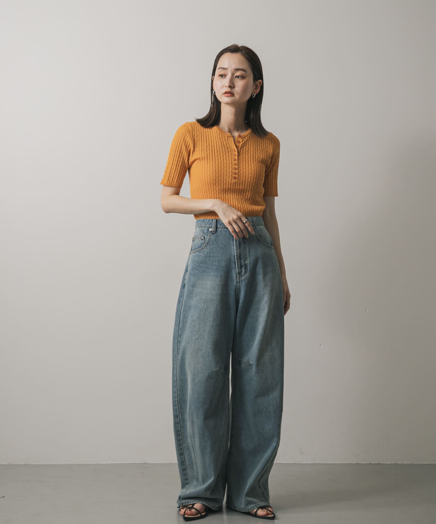 SENSE OF PLACE by URBAN RESEARCH「ヘンリーネックミニケーブルセーター(半袖)」|ニット・セーター|