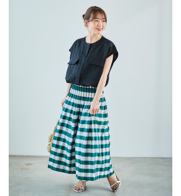 le.coeur blanc「チェック&times;ストライプシャーリングスカート」|スカート|