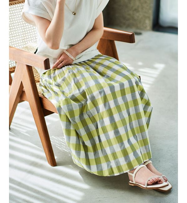 le.coeur blanc「チェック&times;ストライプシャーリングスカート」|スカート|イエロー柄