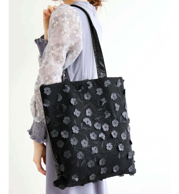 le.coeur blanc「チュールフラワーシンプルトート」|トートバッグ|ブラック