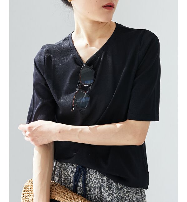 le.coeur blanc「《手洗い可能》シンプルラメＴシャツ」|Tシャツ・カットソー|ブラック