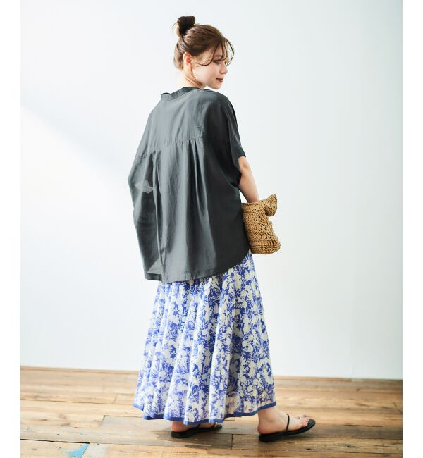  「《手洗い可能》シアー麻シャンブレードロストギャザーシャツ」|シャツ・ブラウス|