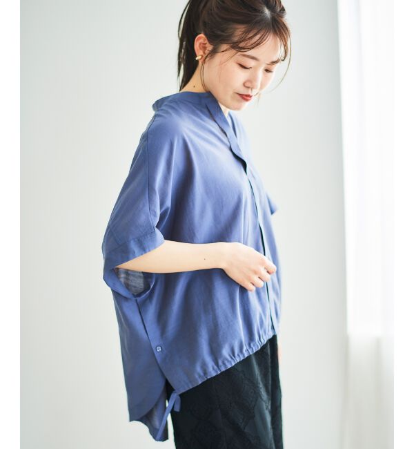  「《手洗い可能》シアー麻シャンブレードロストギャザーシャツ」|シャツ・ブラウス|