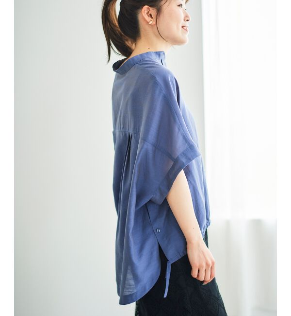  「《手洗い可能》シアー麻シャンブレードロストギャザーシャツ」|シャツ・ブラウス|