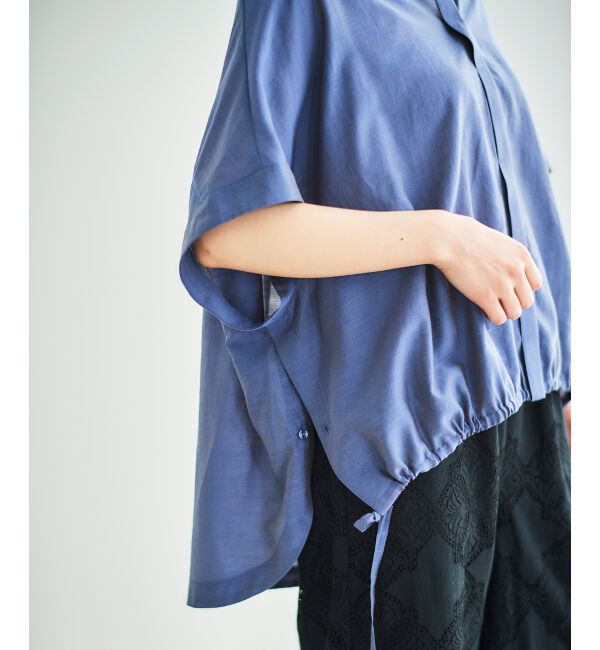  「《手洗い可能》シアー麻シャンブレードロストギャザーシャツ」|シャツ・ブラウス|