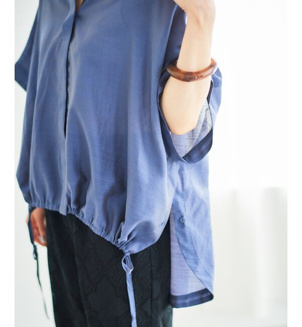  「《手洗い可能》シアー麻シャンブレードロストギャザーシャツ」|シャツ・ブラウス|