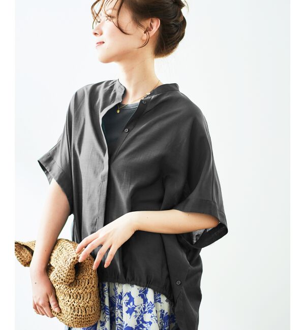  「《手洗い可能》シアー麻シャンブレードロストギャザーシャツ」|シャツ・ブラウス|