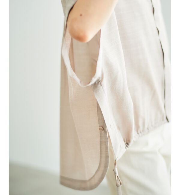  「《手洗い可能》シアー麻シャンブレードロストギャザーシャツ」|シャツ・ブラウス|