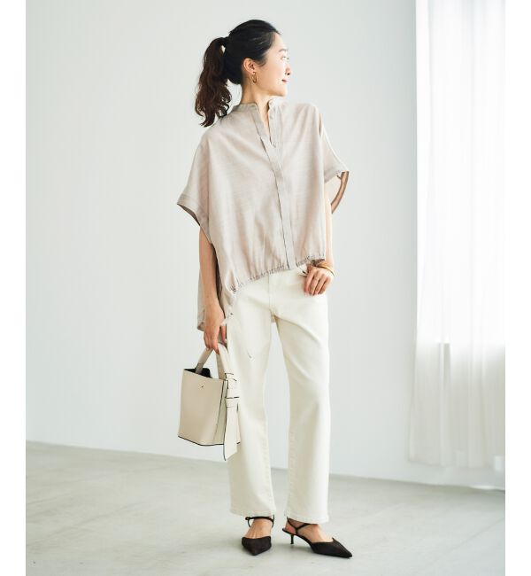  「《手洗い可能》シアー麻シャンブレードロストギャザーシャツ」|シャツ・ブラウス|