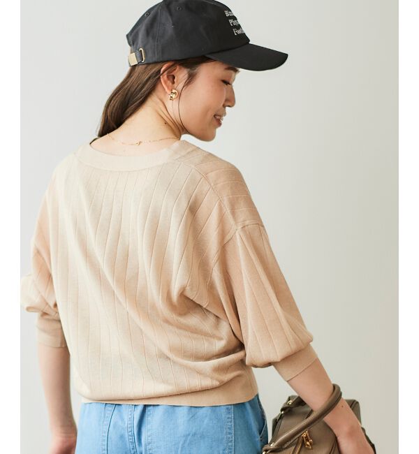  「《手洗い可能》シアーワイドリブラメVカーディガン」|カーディガン|